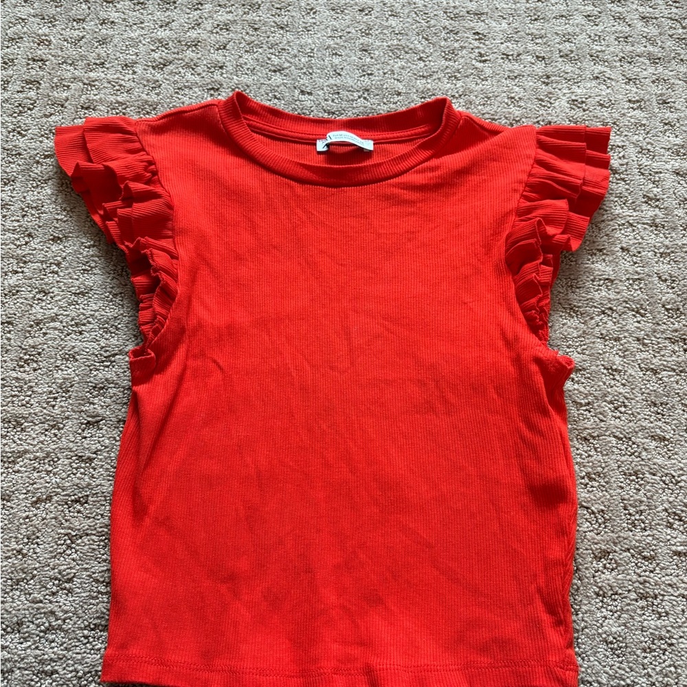 Ruffled Sleeve Red Kids Top